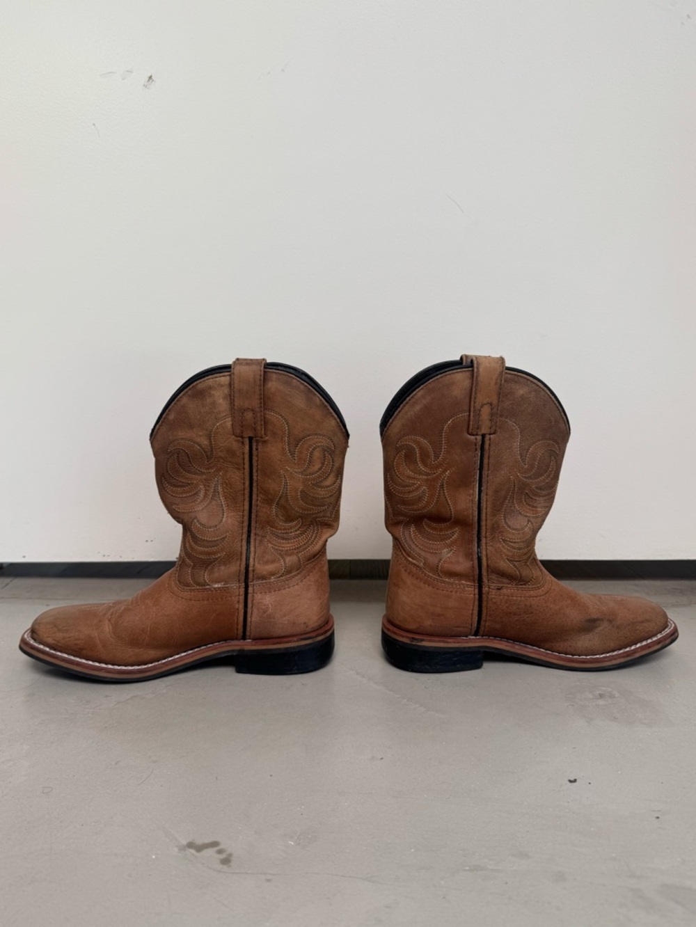 Kids Brown Leather Cowboy Boots size 2.5